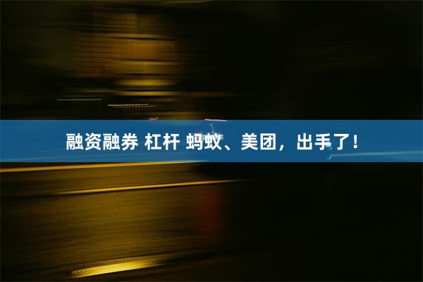 融资融券 杠杆 蚂蚁、美团，出手了！
